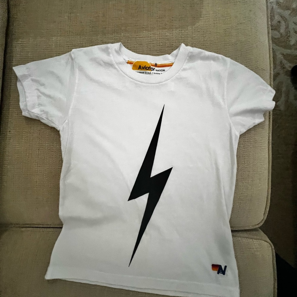 Aviator Nation Kids White Tee with Black Lightning Bolt